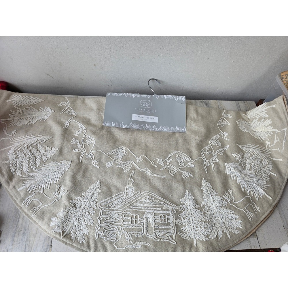 Rachel ashwell farmhouse Slimline tree skirt velvet tan rustic‎ new 48 inch